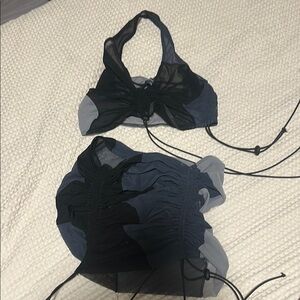 Black and Gray Ruched sheer Set